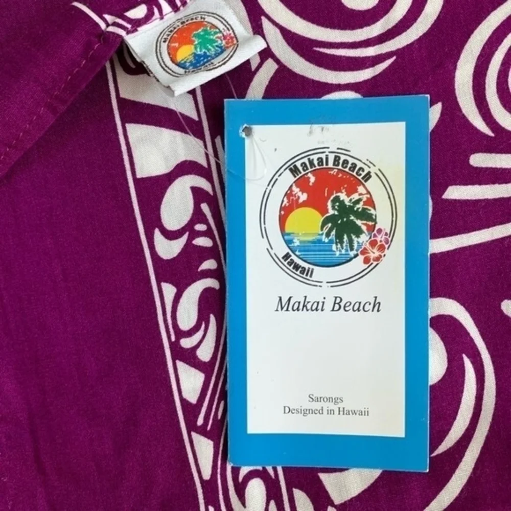 Makai Beach Hawaiian Purple Floral Rayon Scarf Wrap Sarong 64